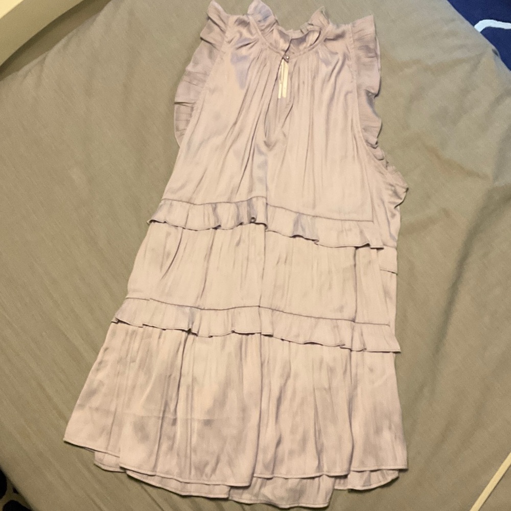 Anthropologie Satin Lavender Ruffle sleeveless blouse